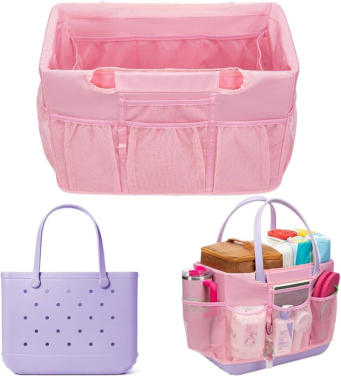 Organizer Insert Compatible with Extar Large Bogg Bag Inner Outer Bag Cover Multi-Pocket Liner with Zip Pouch Easy-Access Exterior Mesh Pockets Picnic Camping Baseball Football Girls Women Mujer Mama
