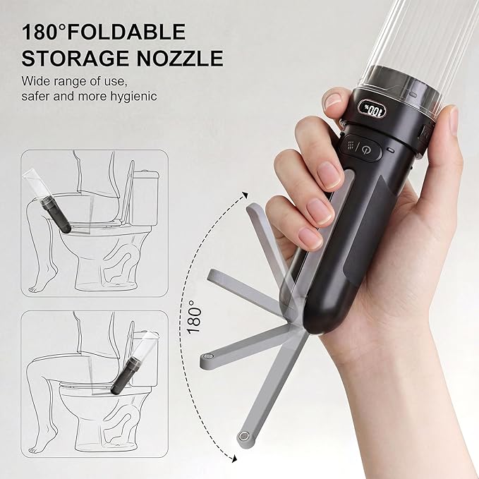 Portable Bidet for Travel | Bathroom - Rechargeable Electric Bidet Sprayer with 3 Pressure | Waterproof for Ultimate Personal Hygiene Cleaning at Home Office and Camping (Black)