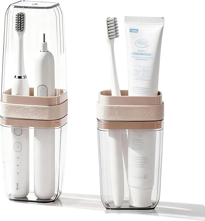 Toothbrush and Toothpaste Travel Case: 2-in-1 Portable Travel Toothbrush Case with Rinse Cups, Compact Dustproof Toothbrush Holder for Traveling, Camping, Trip, School, Bathroom