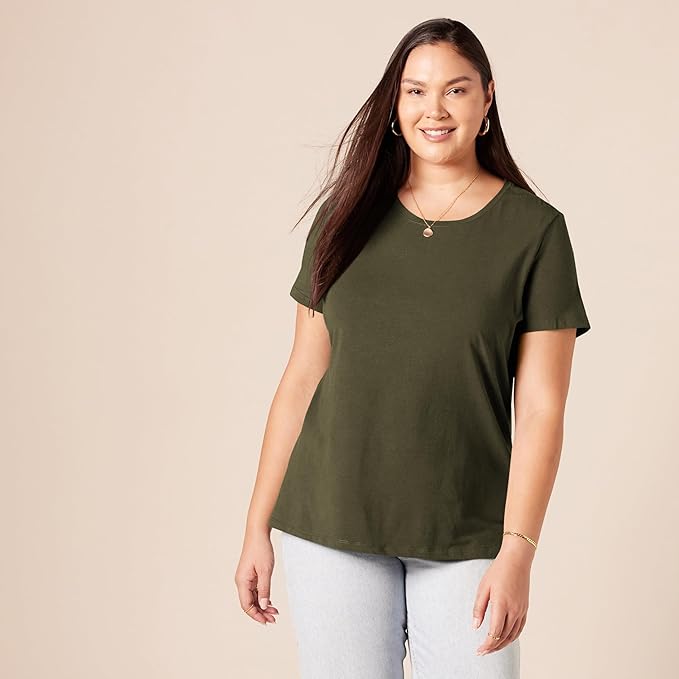 Amazon Essentials Women's Regular-Fit Short-Sleeve T-Shirt (Crewneck and V-Neck Options), Multipacks