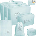 8 Set Travel Packing Organizers- Luggage Organizer for Suitcase Organization with Hanging Toiletry, Shoe & Laundry Bags, Packing Cubes for Travel Essentials, Cute Gifts for Women, Lake Blue