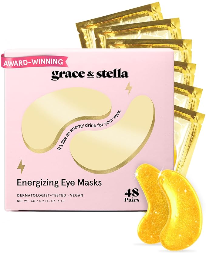 grace & stella Award Winning Under Eye Mask - Mothers Day Gifts Bulk - Gel Eye Patches for Dark Circles, Puffy Eyes, Wrinkles, Undereye Bags - Gifts for Teen Girls - Vegan (48 Pairs, Gold)