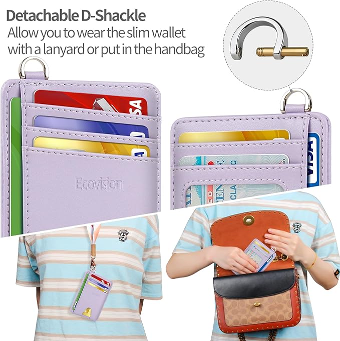EcoVision Slim Minimalist Front Pocket Wallet, RFID Blocking Credit Card Holder Wallet with Detachable D-Shackle for Men Women