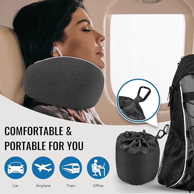 Travel Neck Pillow for Airplanes, Premium Memory Foam Neck Pillow with Ergonomic 360° Support, Travel Essentials for Plane, Car, Train and Home, Max Pink