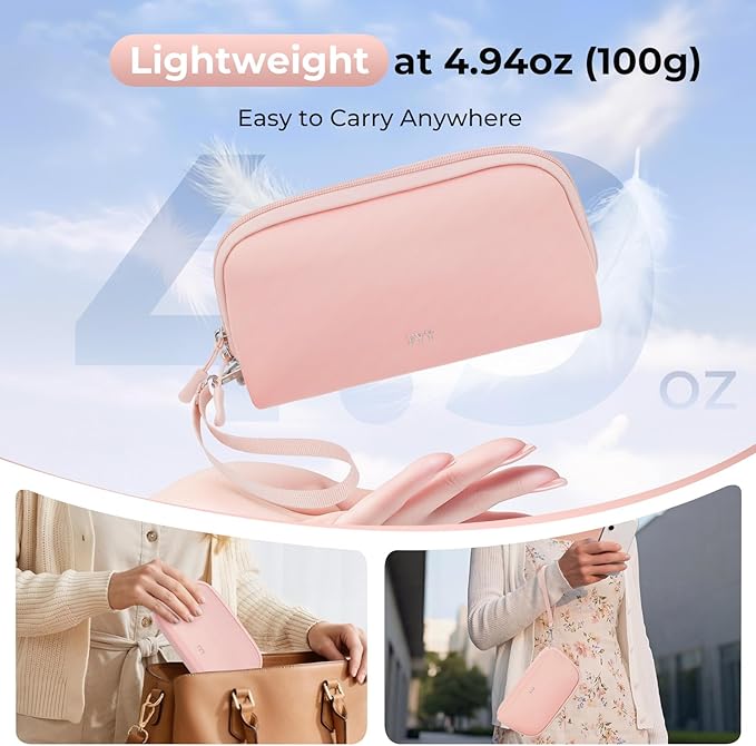 FYY Travel Cable Organizer - 8 Compartments Lightweight Water Resistant Tech Pouch with Wrist Strap, Portable Electronic Accessories Case for Cord Charger Storage for Travel Home Office, Pink (Large)