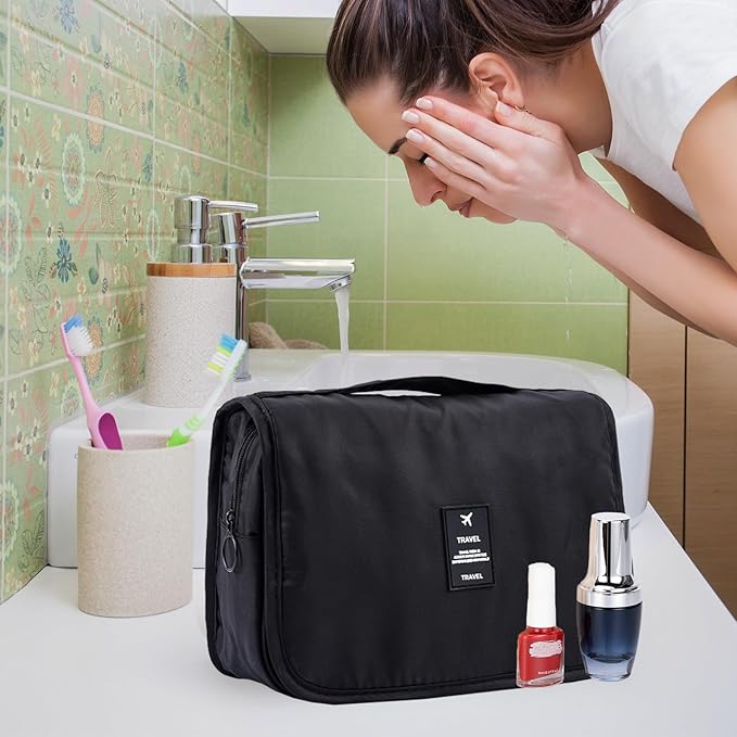 Travel Toiletry Bag for Women, Hanging Toiletry Bag with Multi-Pockets, Toiletry Bag for Traveling Easy Clean, Travel Organizer Black