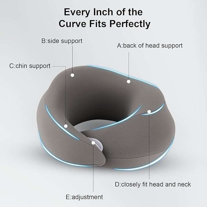 Travel Neck Pillow Airplane,Memory Foam Neck Support Pillow for Traveling,Long Flight Must Haves Neck Brace for Sleeping (Gray)