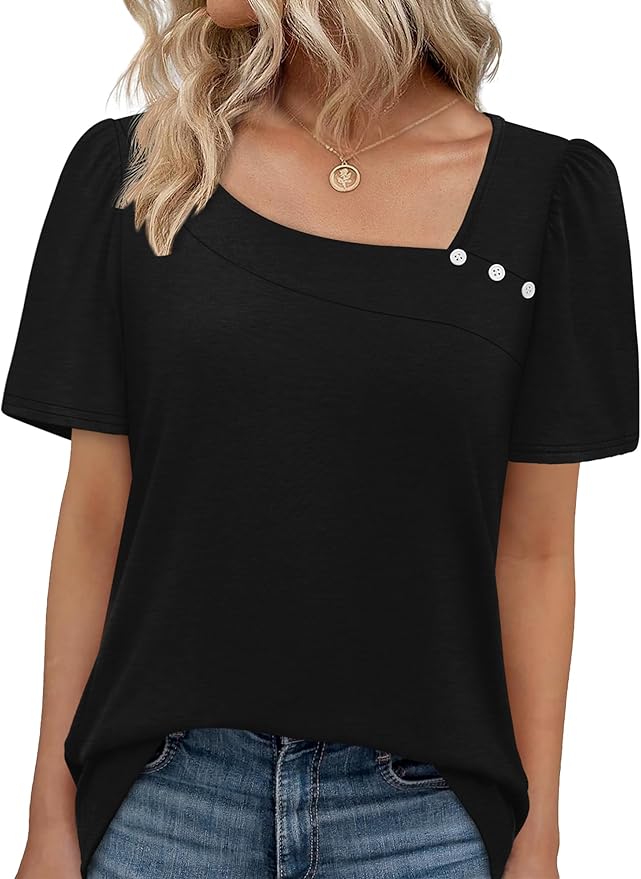 WIHOLL Womens Summer Tops Short Sleeve Shirts Square Neck Spring Outfits 2026 Fashion Clothing Blouses
