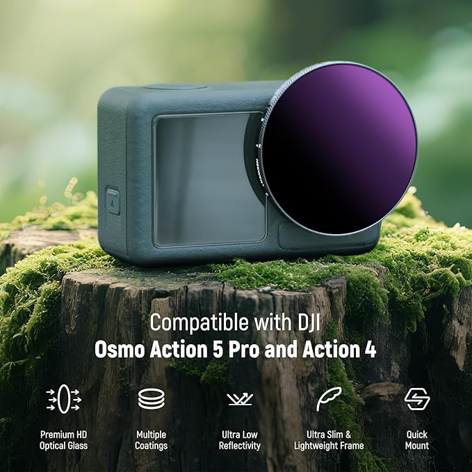 NEEWER Variable ND Filter Compatible with DJI Osmo Action 5 Pro & Action 4, ND64-256 (6-8 Stops) Screw On Neutral Density Lens Filter Multicoated HD Optical Glass Action Camera Accessories