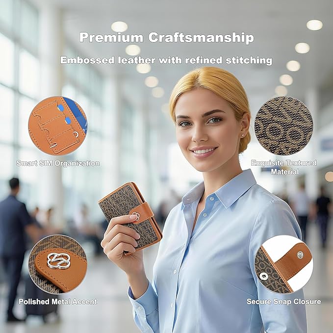 Passport Holder for Travel, RFID Blocking Leather Airtag Wallet for Women Men, Large Passport Cover Essentials Gift, Tickets, Cash, Photo, Sim Card Pen Slot, Brown