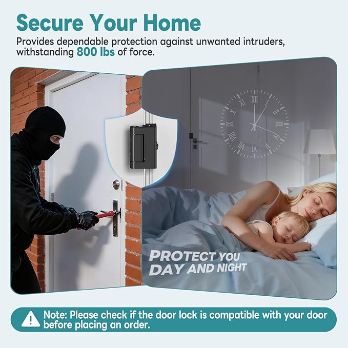 Upgraded Portable Security Door Reinforcement Lock - No Drilling Flip Lock Latch Prevents Unauthorized Entry Fits Inward-Opening Doors, Apartment, Hotel, Travel (Black-3 Pcs)