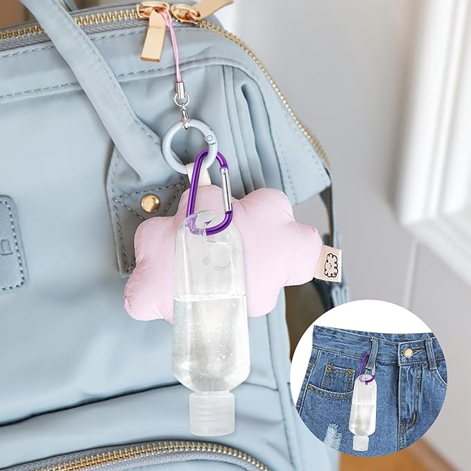 6 Pack Refillable Travel Plastic Bottles Containers, Hand Sanitizer Travel Size Holder with Empty Bottles Case Keychain Carrier, Leak Proof Portable Bottle for Kids & Adult (50ml/1.7oz)