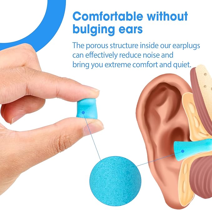 AZEN 200 Pairs Ear Plugs, NRR 32dB Soft Foam Ear Plugs for Sleeping Noise Cancelling, Earplugs for Concerts Shooting Swimming Noise Reduction,Individually Wrapped (Lake Blue)