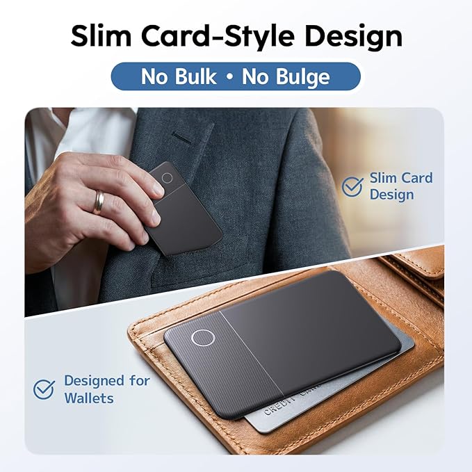 Slim Rechargeable Tracker Card for Apple Find My – Ultra-Thin Wallet Finder for iPhone, Bluetooth Item Locator for Wallet, Keys & Passport (iOS Only, Black)