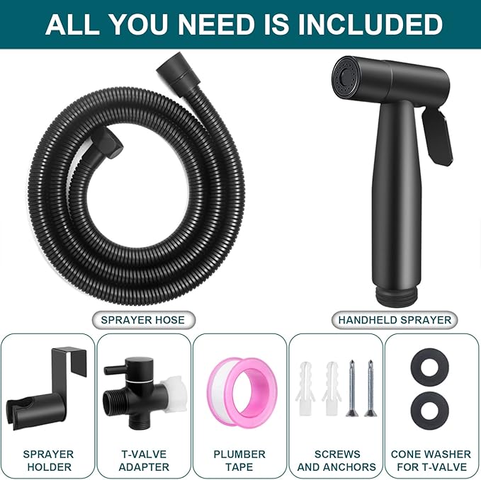 Luxury Bidet Sprayer for Toilet-Handheld Sprayer Attachment with Brass Leak Free T-Valve&Adjustable Jet Spray, Perfect for Feminine Hygiene