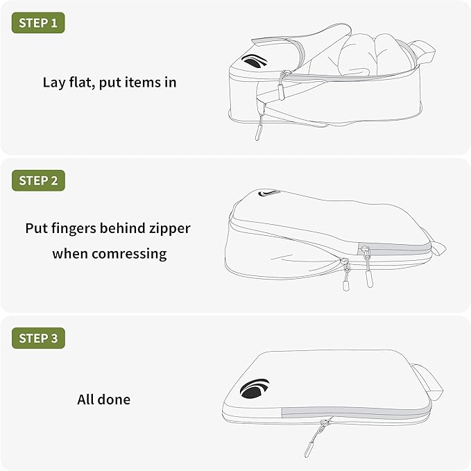 Cipway - 5 Set Compression Packing Cubes for Travel, Ultralight Packing Organizers for Luggage Suitcase & Backpack (Green), L