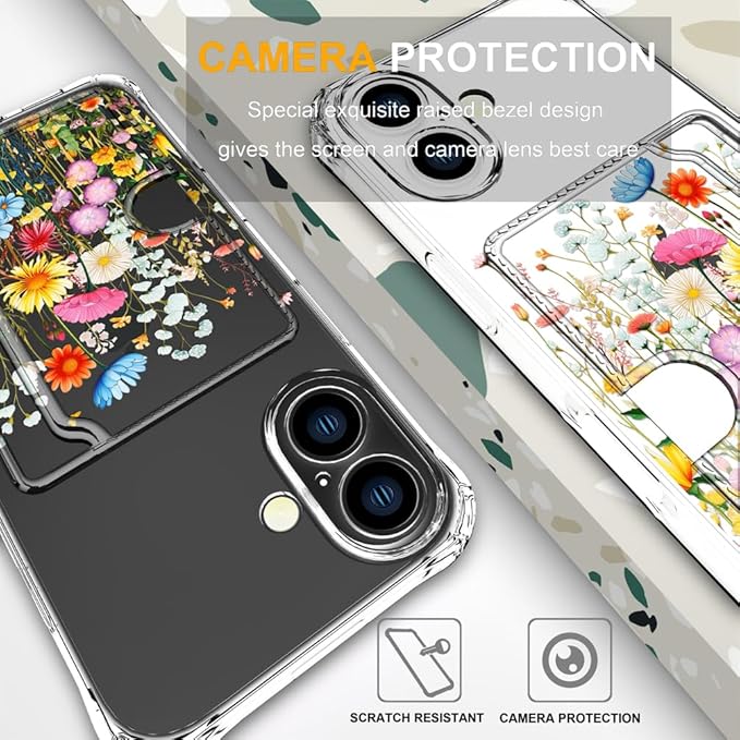 Compatible with iPhone 17 Case Card Holder for Women Cute Design,Wallet Phone Cases Transparent Cool Kawaii Protective (Clear Flowers Herbs Wild Plants)