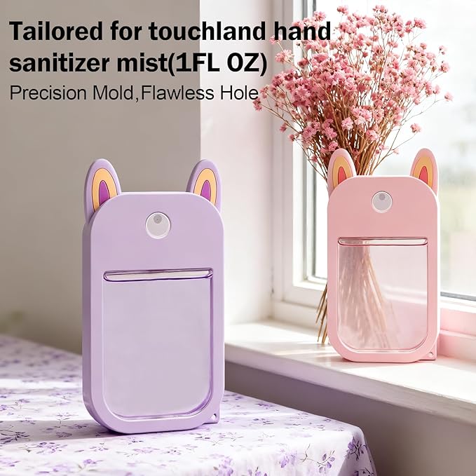 2 Pack Easter Bunny Ear Silicone Case for Touchland Hand Sanitizer Spray 1 FL OZ/30 mL,Purple&Pink Portable with Keychain,Protective Cover Compatible with Touchland,Easter Gifts