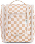 Narwey Small Checkered Hanging Travel Toiletry Bag for Women, Travel Bag for Toiletries, Makeup Bag Organizer Cosmetic Bags Make Up Bags for Women (Light Checkerboard)