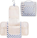Narwey Checkered Hanging Travel Toiletry Bag for Women, Travel Bag for Toiletries, Makeup Bag Organizer Cosmetic Bags Make Up Bags for Women (Grayish Blue Checkerboard)
