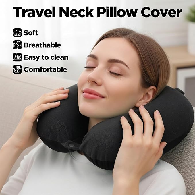 Neck Pillow Covers with Zipper, 2 Colors Washable U Shaped Replacement Cover, Reusable Travel Pillow Cover, Soft Smooth Plush Fabric, Universal Fit Airplane Pillows Case