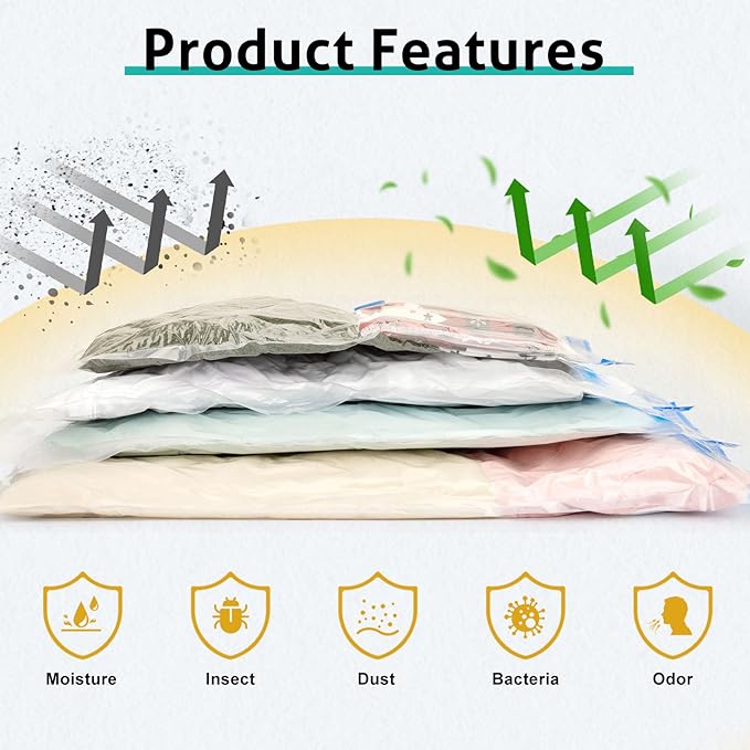 8 Pack Small Travel Vacuum Storage Bags, Portable Vacuum Seal Bags for Clothing Travel with Pump, Space Saver Bag for Luggage Suitcases Clothes Bedding Seasonal Storage