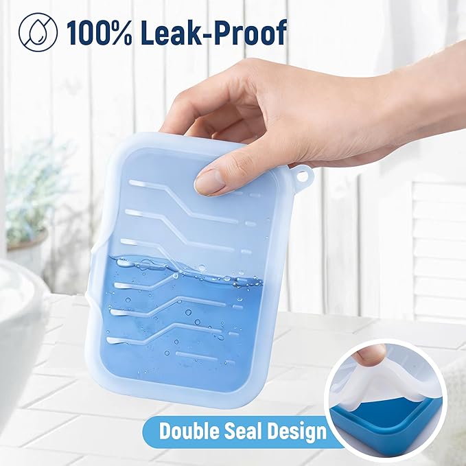 Leakproof Silicone Travel Soap Case: Compact Portable Bar Soap Case with Drainage Layer & Upgraded Lid - 2026 Travel Essentials for Camping, Gym, Shower & Carry-on Bags (Blue)