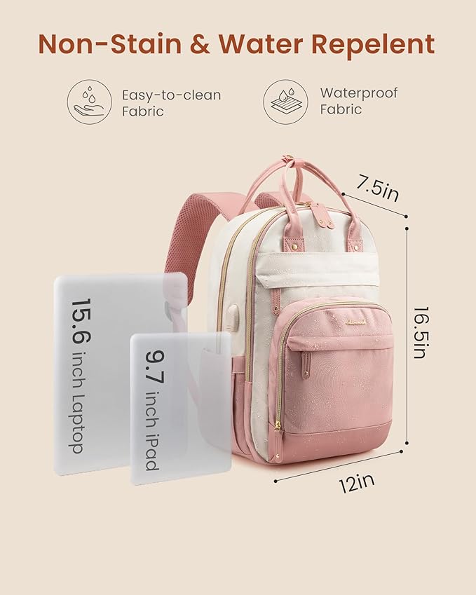 LOVEVOOK Backpack for Women,Laptop Backpack Women,Fits 15.6 Inch Laptop Bag,School Backpacks,Fashion Travel Work Anti-theft Bag,Waterproof Business Computer College Backpack Purse,Pink-Beige