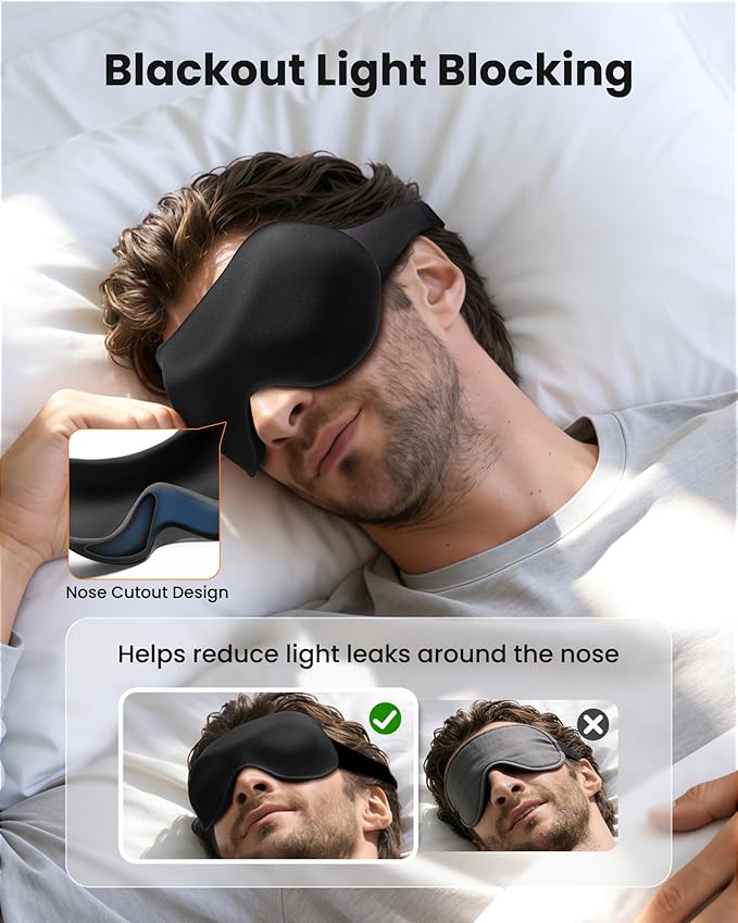 3 Pack Sleep Masks for Women & Men: True Blackout Eye Mask for Sleeping, 3D Contoured Zero Eye Pressure, Lash-Friendly, Side Sleeper Comfort, Airplane Travel Essentials, Night Eye Cover Blindfold