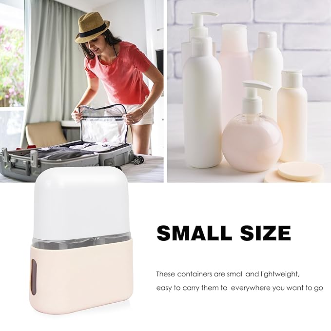 Songaa Travel Bottles Leak Proof, 2 in 1 Travel Containers for Toiletries, Refillable Plastic Bottles with Lid, Travel Accessories Shampoo Conditioner Bottles Beige