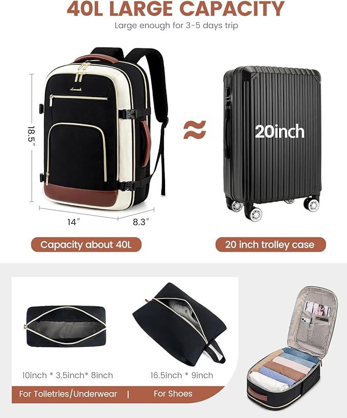 LOVEVOOK Travel Backpack For Women, 40L Carry On Backpack Flight Approved, TSA Personal Item Backpack Travel Bag Fit 17 Inch Laptop, Business Weekender Overnight Waterproof Daypack with 2 Cubes