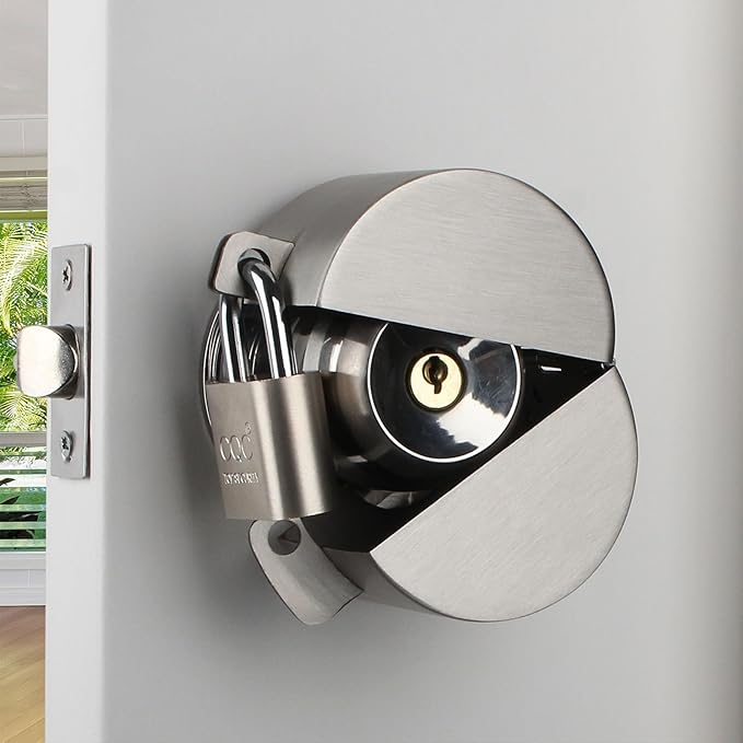 Door Handle/Knob Lock Out Device,Metal Stainless Steel,Cover to Disable The Doorknob/Faucet, Prevents Turning and Operating of Door Knob and Access to Keyhole, (with Padlock) Childproof