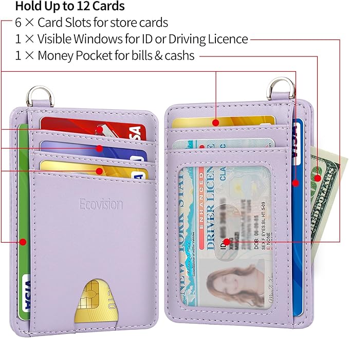 EcoVision Slim Minimalist Front Pocket Wallet, RFID Blocking Credit Card Holder Wallet with Detachable D-Shackle for Men Women