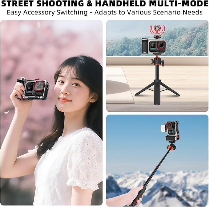 BRDRC Grip Kit for Insta360 Ace Pro 2 / Ace Pro (with Cage), Handle Holder Bundle Expansion Mount with Shutter Button, Quick Release, Cold Shoe for Insta 360 Ace Pro 2/Insta360 Ace Pro Accessories