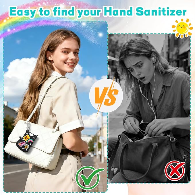 Cat Silicone Case for Touchland Hand Sanitizer Spray with Keychain,Compatible with Power Mist 1FL OZ/30ML,4 Cute Charms Accessory Portable Hand Sanitizer Holder for Touchland(1PCS Black)