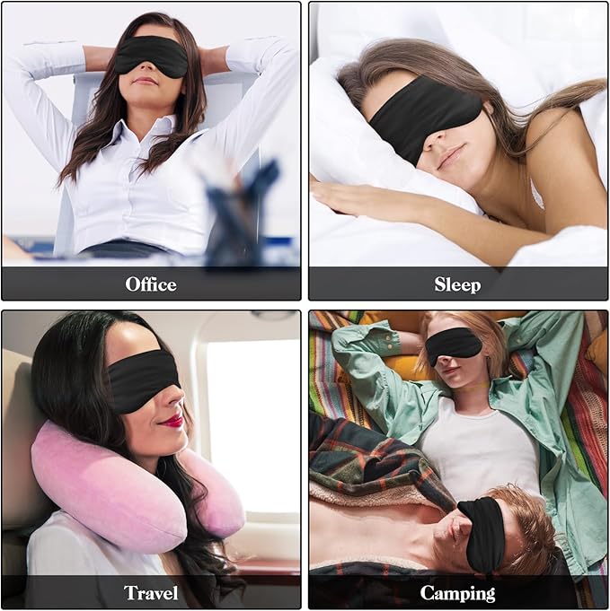 2 Pack Sleep Mask Silk Eye Mask Cover for Sleeping, Soft Satin Blindfold with Elastic Strap, Comfortable Night Sleeping Mask for Women Men (Black)