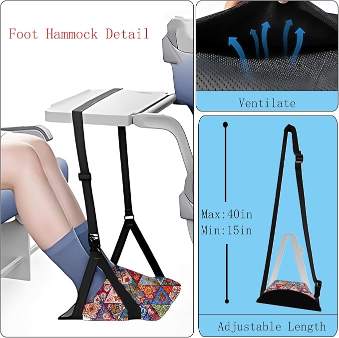 Airplane Foot Hammmock for Plane Travel Accessories Ajustable Foot Rest for Airplane Gadgets,Travel Essentials for Flight Plane,Office,Desk(Mandragora)