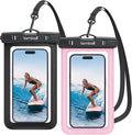 Lamicall 2Packs Waterproof Beach Bags, Vacation Essentials for Wemen Men, for Mother Mom, Birthday Gift Cruise Essentials 2025 2026, Travel Beach Ship Accessories, Cute Pink Accessories, Pink&Black