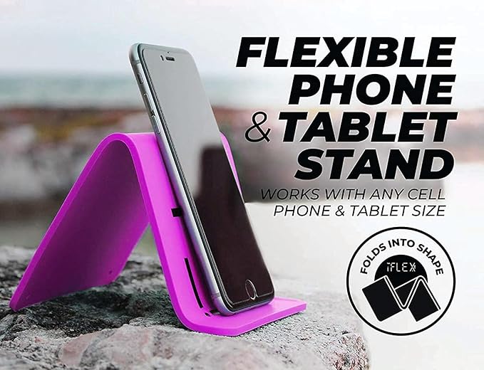 iFLEX Mini Flexible Phone Holder for Travel, Work and Home – This Travel Cell Phone Stand is The Perfect iPhone Holder and Works with Any Smartphone – Non-Slip Grip, Strong and Durable (Purple)