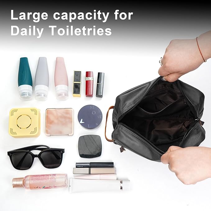 Wohlbege Men's Travel Toiletry Bag - Large Waterproof Organizer, 2 Zippered Pockets for Shaving/Cosmetic,Portable Bathroom Bag for Travel/Gym/Business Trips