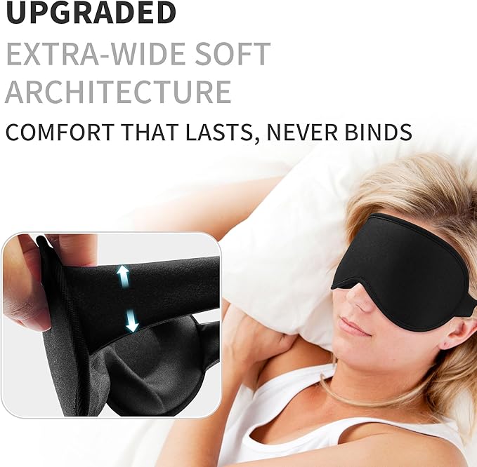 3D Sleep Mask for Men Women 2 Pack, Blackout Eye Mask for Sleeping Eye Mask for Side Sleeper, Memory Foam Adjustable&Washable, Airplane Travel Essentials Couples Yoga Meditation Office Black & Black