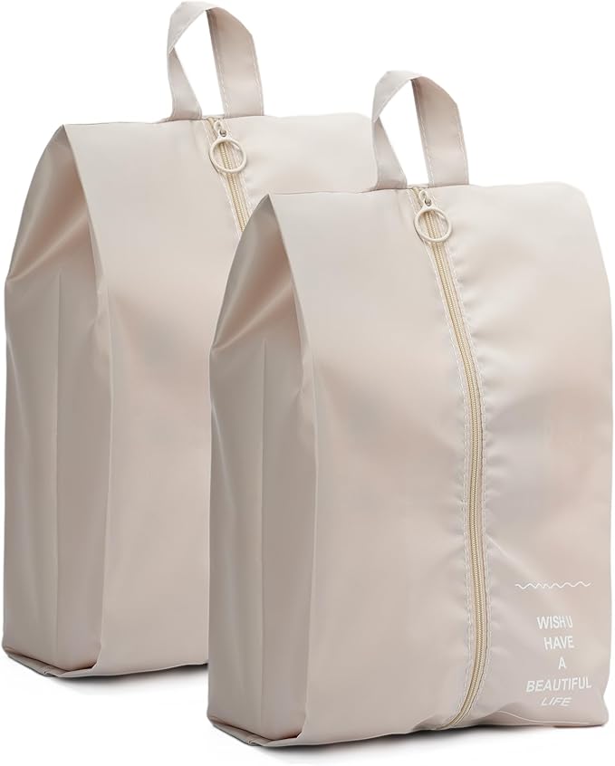 Topasion Shoe Bags for Travel, 2 Pack Large Multi-color Shoe Bags for Men Women, Waterproof Portable Shoe Organizer bag with Sturdy Zipper (Beige)