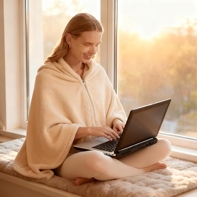 SNZ Wearable Blanket for Womens and Mens, Comfy Flannel Poncho, Snuggie Warm Shawl Wraps for Women, Birthday Gift Ideas