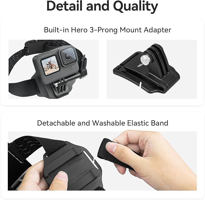 TELESIN Head Strap Mount with Cap Clip, Quick Release Head Belt Mount Compatible with GoPro Max/Hero 13/12/11/10/9/8, Insta360 X5, DJI Osmo Nano Action 5 Pro Action 4 3, AKASO and Most Action Cameras
