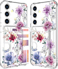 Compatible with Samsung Galaxy S24 / S25 Case Card Holder for Women Cute Design,Wallet Phone Cases Transparent Cool Kawaii Protective (Clear Wonderful Large Flowers)