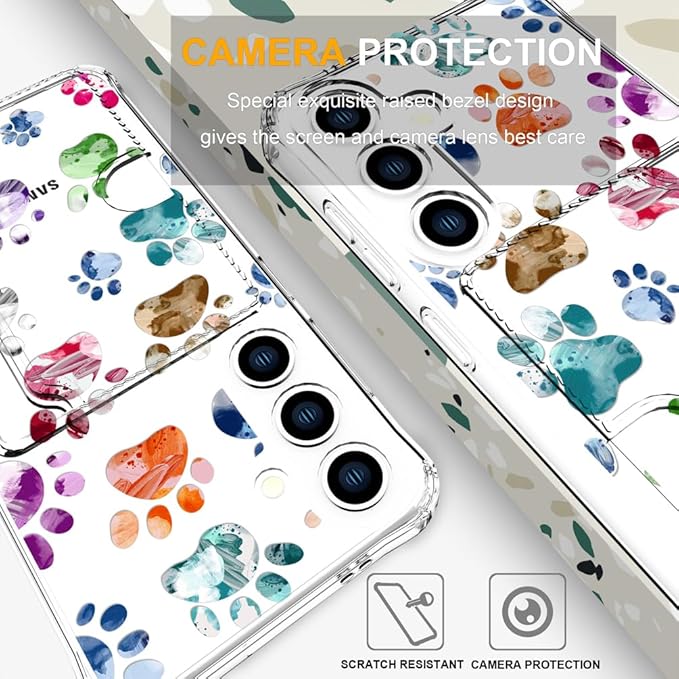 Compatible with Samsung Galaxy S24+ Plus / S25+ Plus Case Card Holder for Women Cute Design,Wallet Phone Cases Transparent Cool Kawaii Protective (Clear Lovely Dogs Paws)