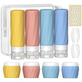Silevoler 14pack Travel Bottles for Toiletries, TSA Approved Travel Size Toiletries Containers Set, Premium Silicone Leak Proof Refillable Bottles & Creams Jars Accessories Kit W/Clear Bag (Bright)