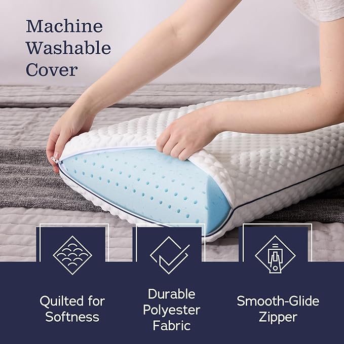 Weekender Gel Memory Foam Pillow - Queen Size - 1-Pack - Medium Firm Feel - Neck and Shoulder Support - Side & Back Sleepers - Home, Hotel, & Hospital Essentials - CertiPur Certified
