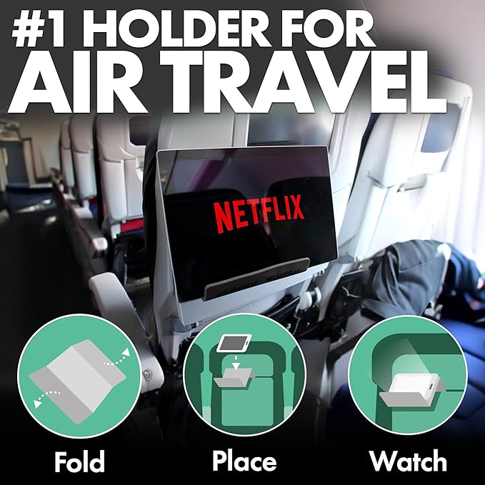 Flight Flap Airplane Tablet Holder, Flexible Cell Phone and Tablet Holder Extra Large, Folding Cellphone Stand for Desk, Kindle, Bed, Airplane Gadgets Long Travel Essentials (Gray)