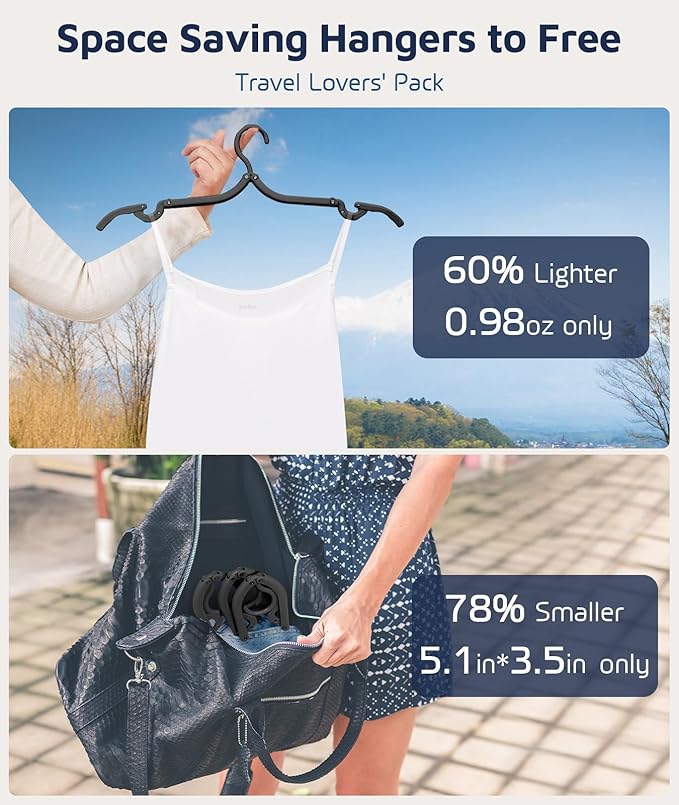 30 Pcs Travel Hangers, Cruise Ship Essentials Foldable Plastic Hangers Travel Essentials, Portable Cruises Must Haves 2026, for Suitcase, RV Camping Airplane Europe Vacation Essential, Black